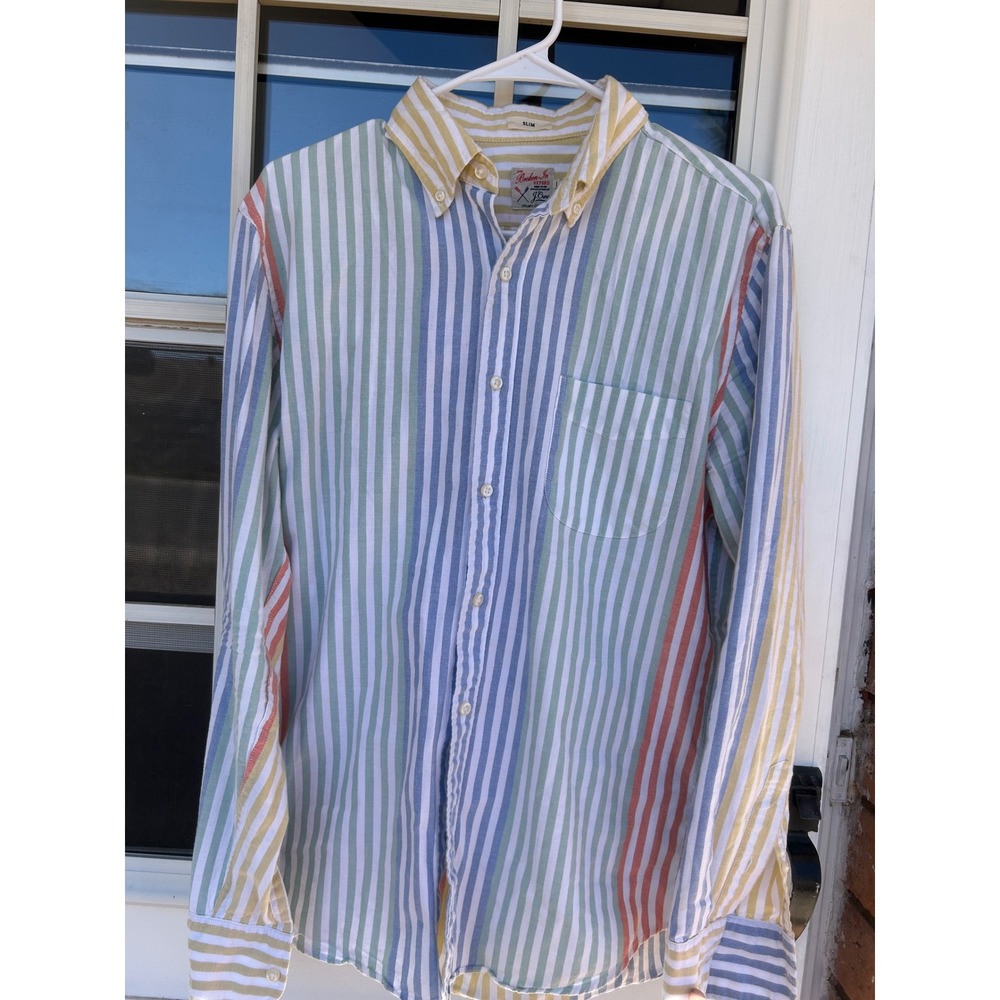 J.Crew Broken-In Oxford Slim Fit Multi-Color Stripe Organic Cotton Shirt Mens‎ M - Picture 8 of 11